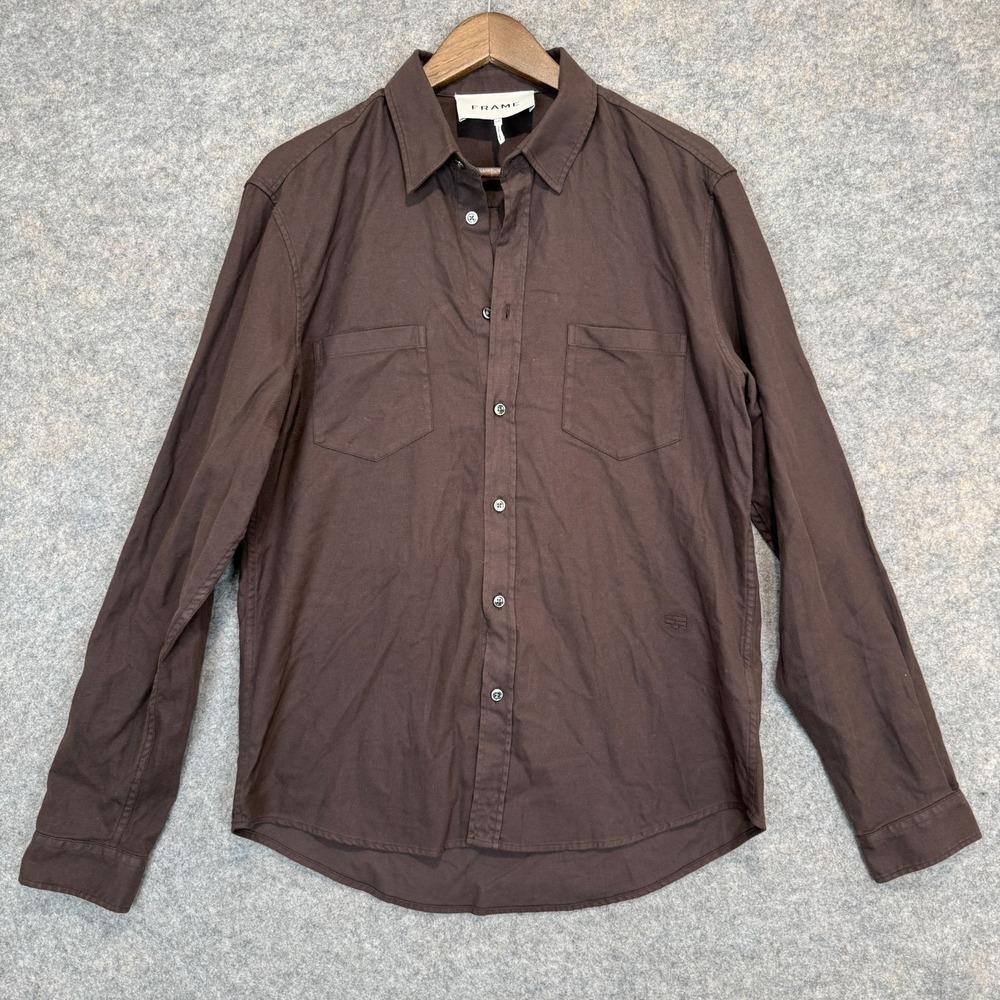Frame 2 Pocket Brushed Flannel Sport Shirt Mens Large Chocalate Lightweight